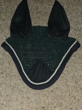 Dark Green Crochet Horse Ear Bonnet